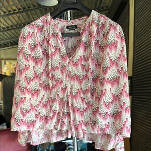 Isabel Marant White and Pink Ruffled Blouse with Mandarin Collar